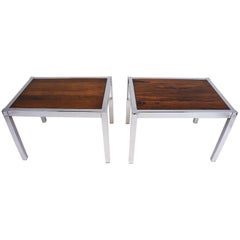 Pair of Mid-Century Modern Chrome and Wood Side Tables