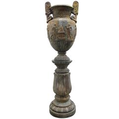 Neoclassical Bronze Urn on Pedestal