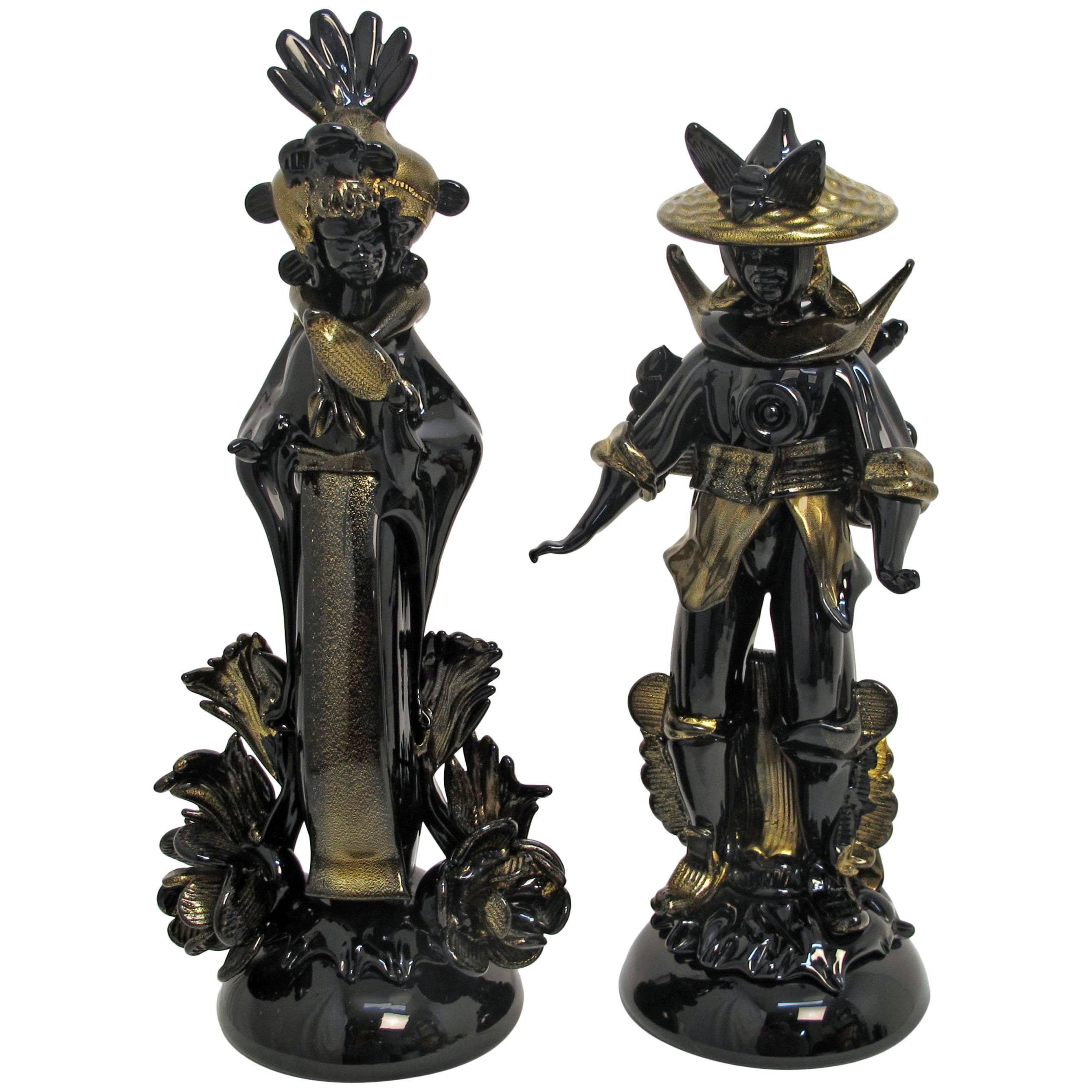 Paire de figurines mauresques en verre de Murano de Barovier  en vente