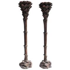 Bronzed Palm Tree Lamps in the Manner of Serge Roche