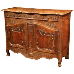 19th Century, French Louis XV Carved Walnut Two-Door Buffet from Provence