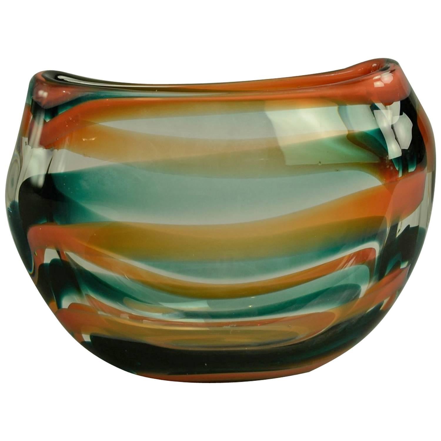 Glass Vase in Green, Orange and Clear Glass by Floris Meydam for Leerdam For Sale