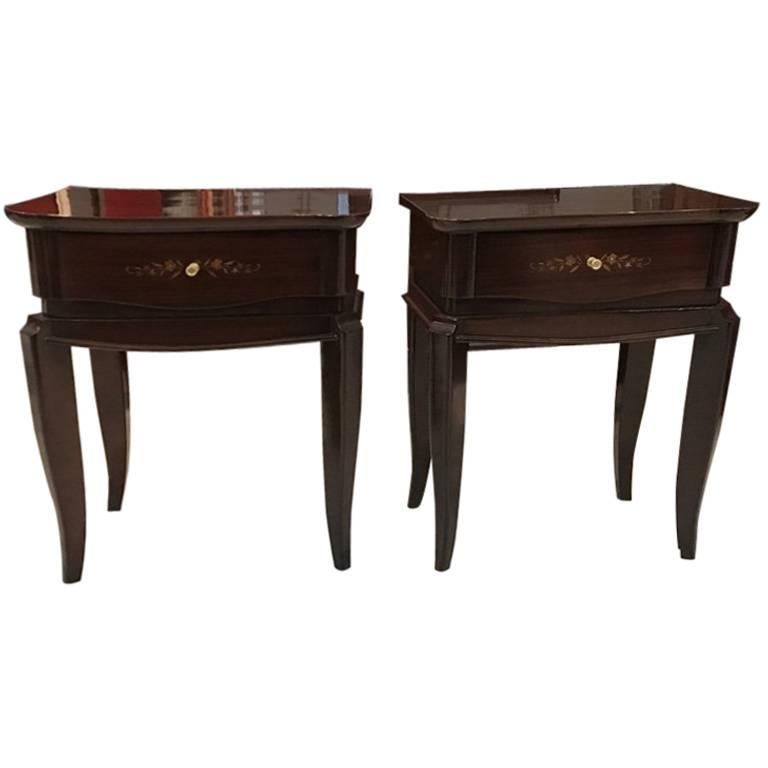 Pair of French Art Deco Mother-of-pearl Nightstands in the Style of Jules Leleu For Sale