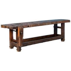 Antique 19th Century Rustic French Carpenters Workbench Console Table