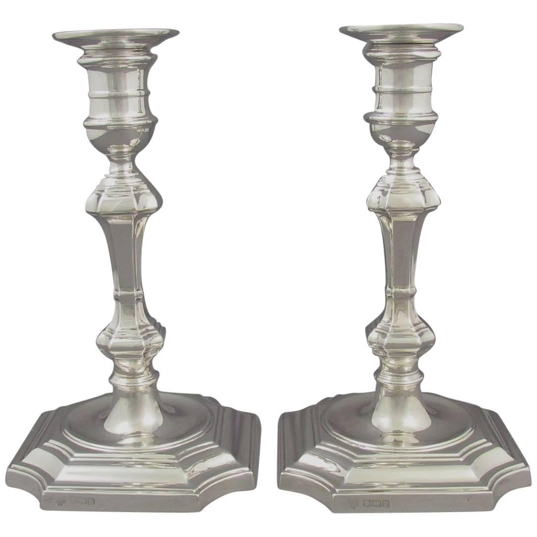 Pair of English Sterling Silver Candlesticks