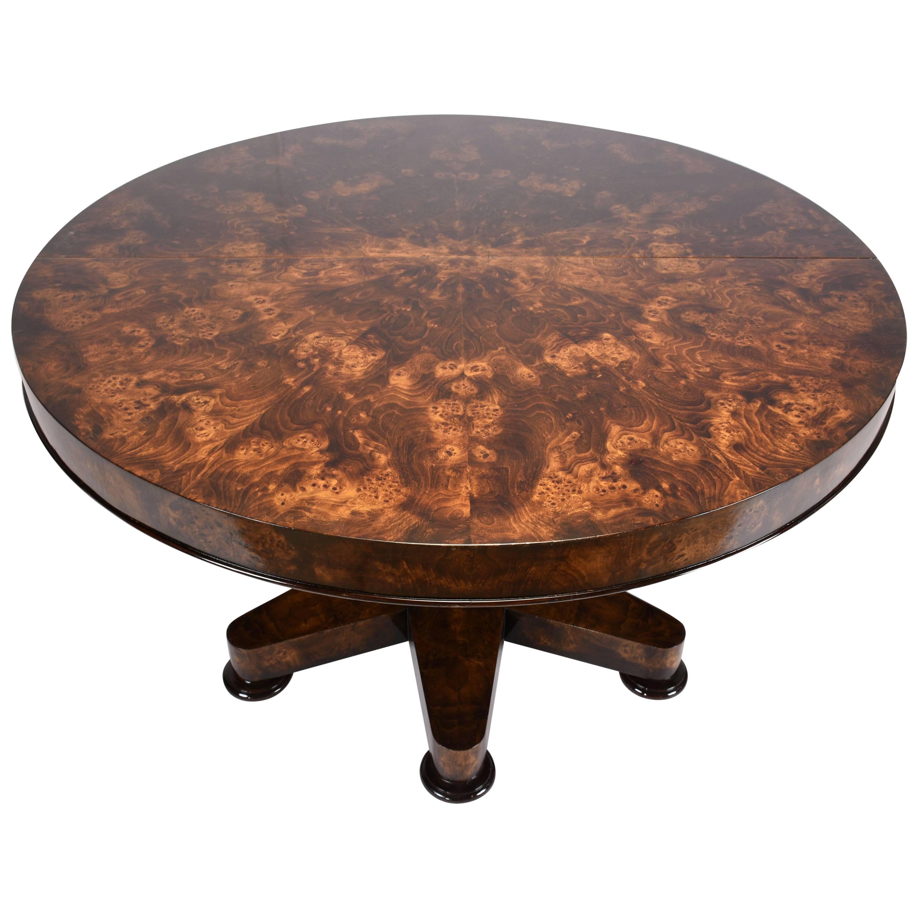Regency-Style Round Burl Dining Table