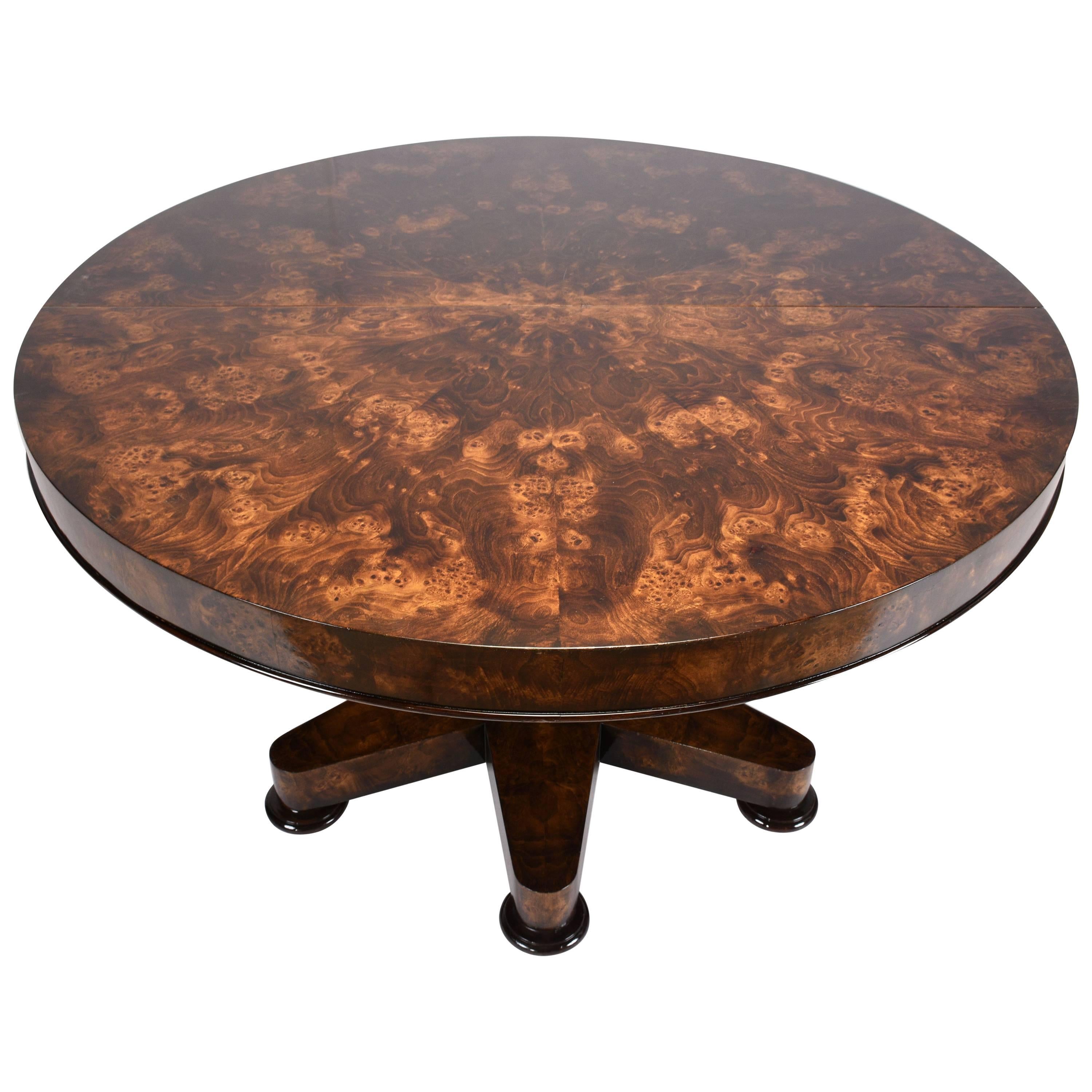 Regency-Style Round Burl Dining Table at 1stDibs