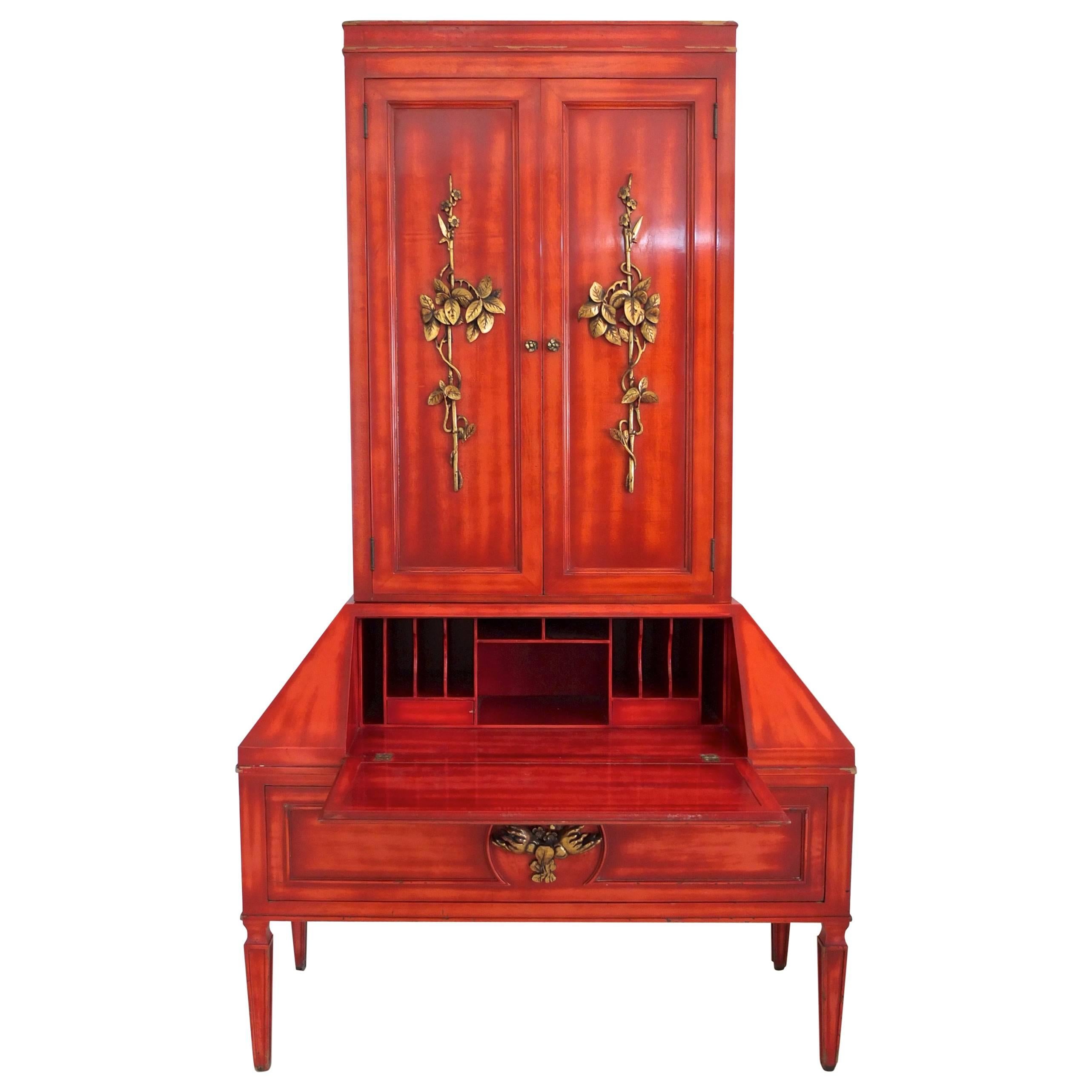 James Mont Cinnabar Lacquered Secretaire