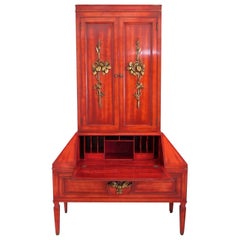 Retro James Mont Cinnabar Lacquered Secretaire