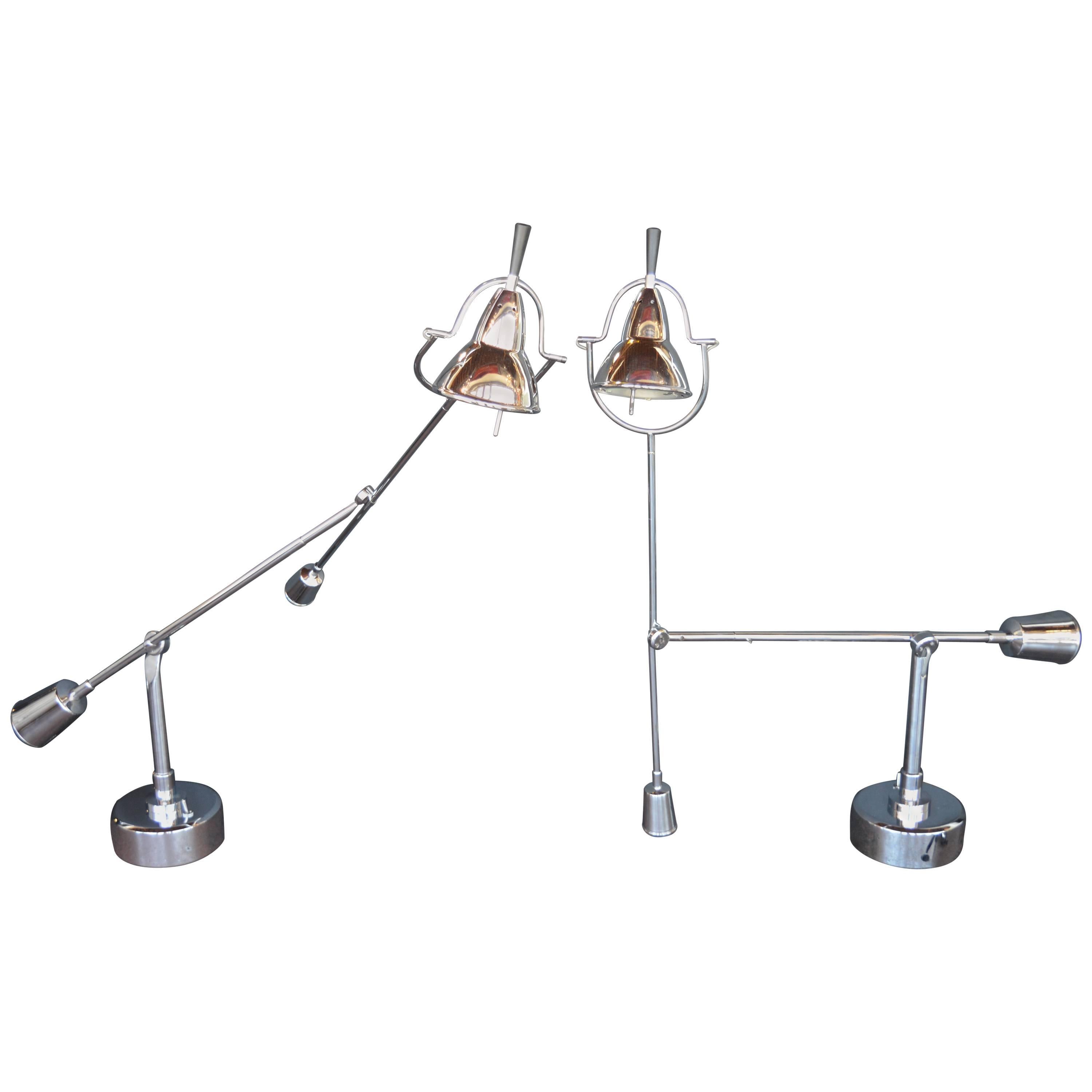 Pair of Hinged Chrome Modern Lamps