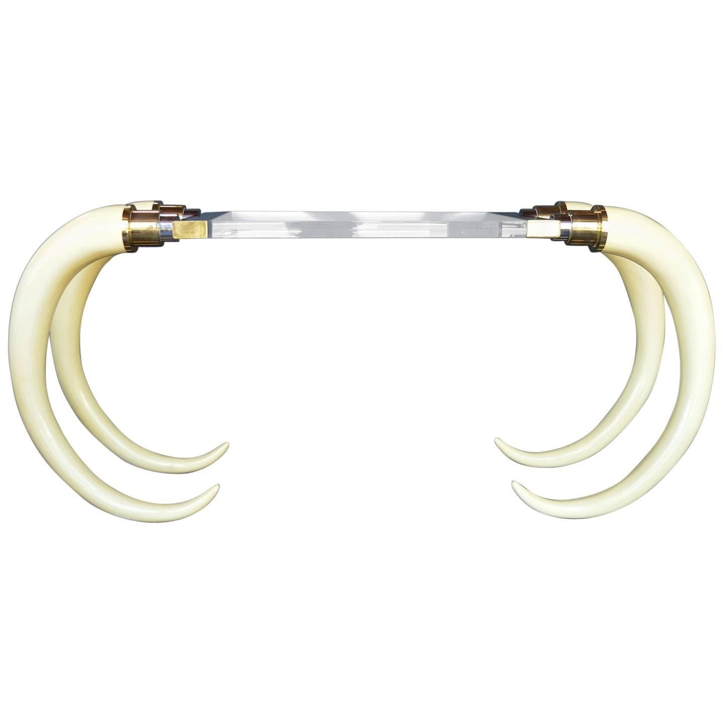 Vintage Lucite and Faux Tusk Console
