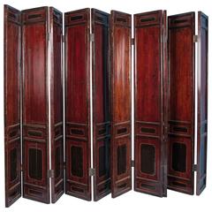 Tall Antique 19th Century Ten Panel Red Lacquer Chinese Folding Screen 6