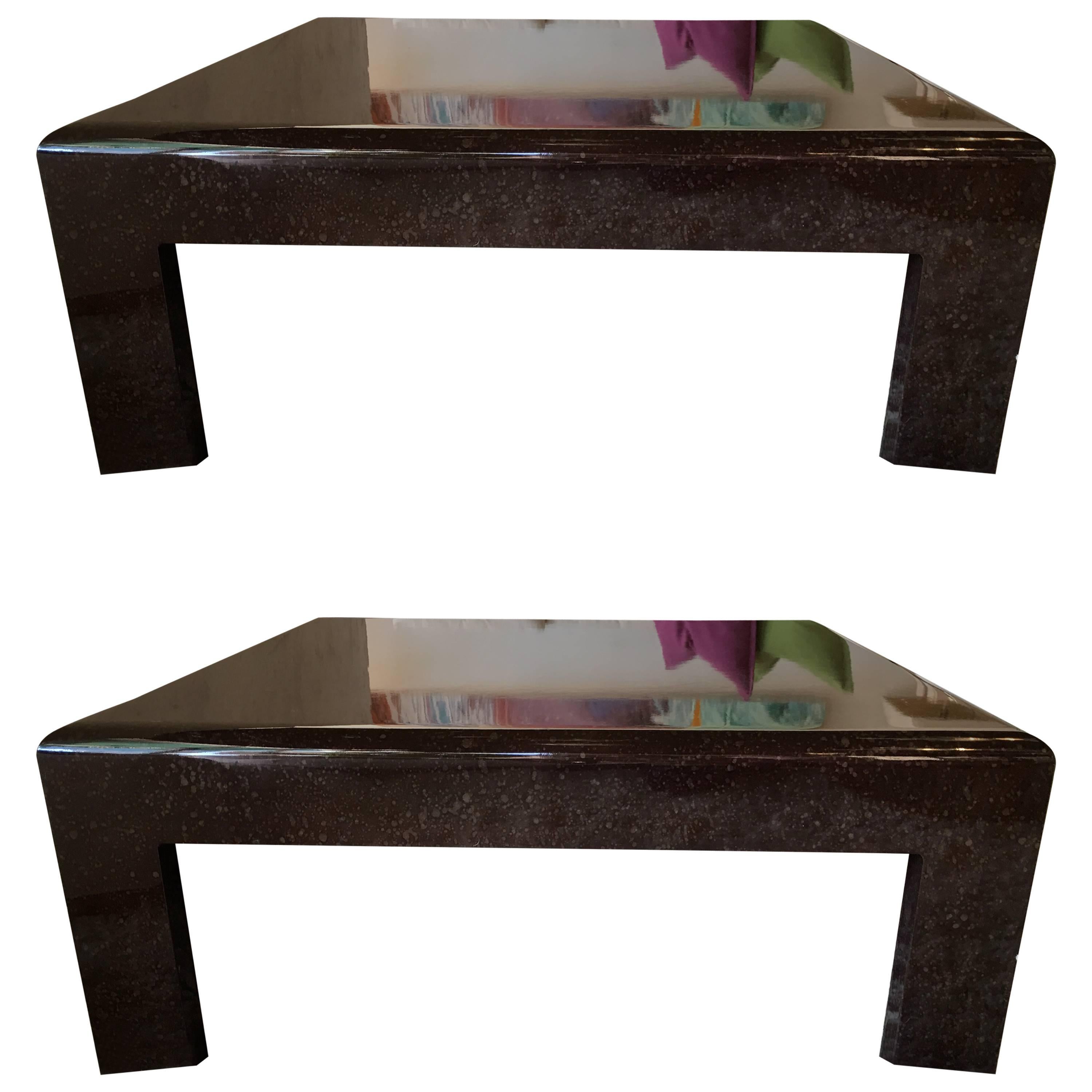 Pair of Luxe Custom-Made Modern Chocolate Lacquer Coffee Tables