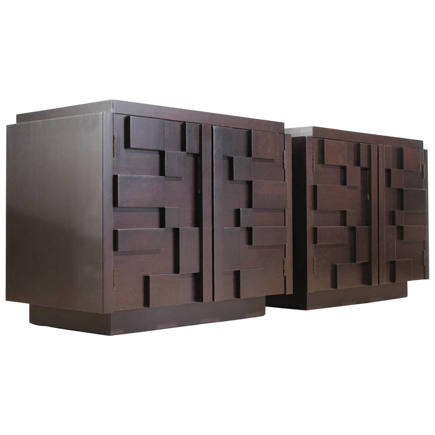 Pair of Lane Modern Brutalist Mosaic Nightstands