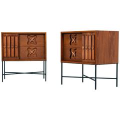 Mid-Century Modern American Walnut Nightstands w/ Custom Made Metal Bases, 1960s