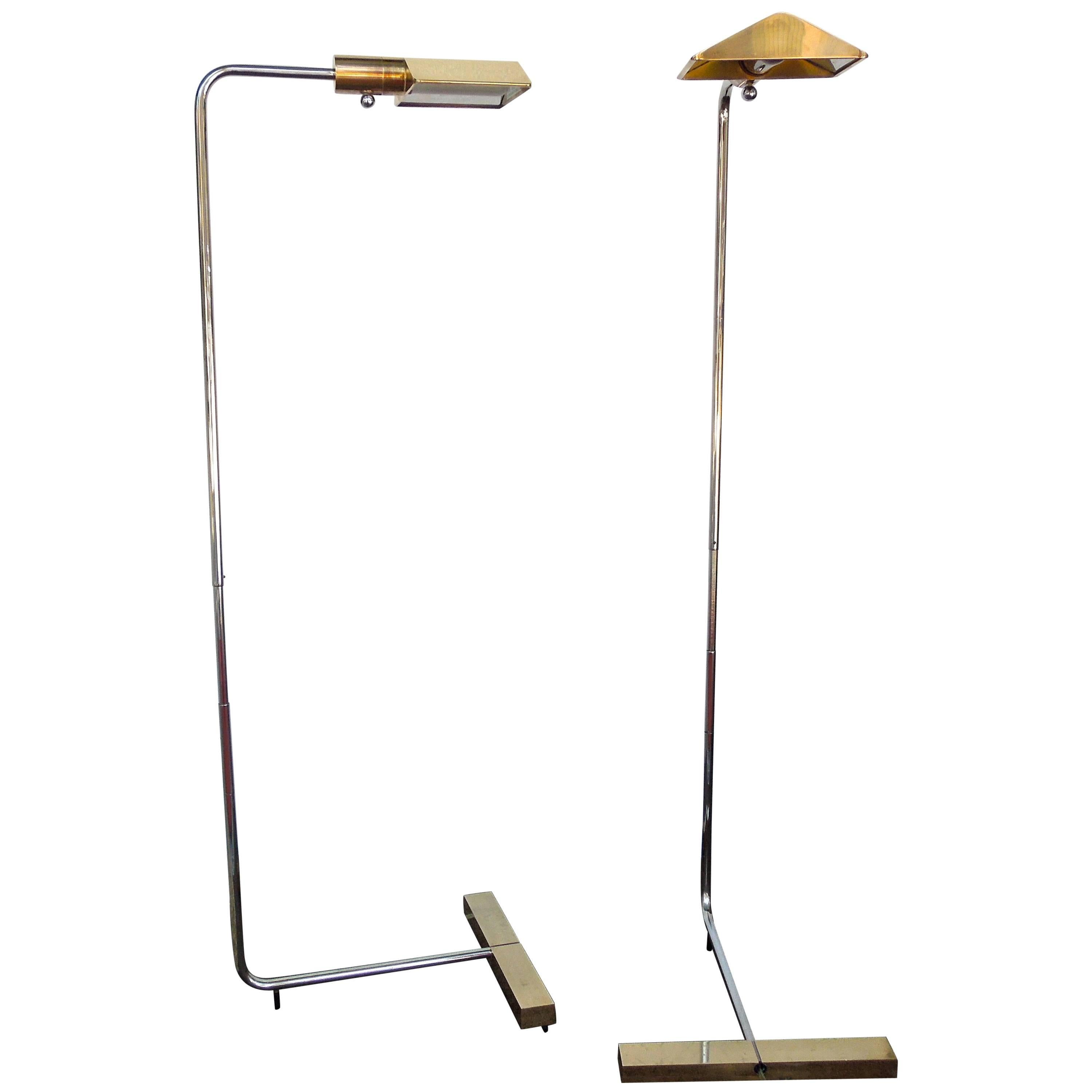 Rare Pair of Signed Cedric Hartman Reading Lamps in Brass and Chrome