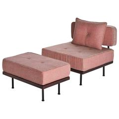 Bespoke Lounge Chair and Ottoman IN STOCK, Reclaimed Hardwood, by P. Tendercool