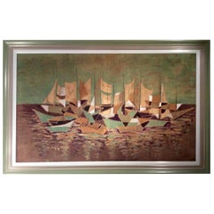 Art Deco Batik Art Work in Painted Wooden Frame