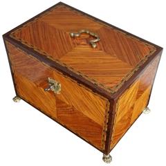 Antique Kingwood & Marquetry Inlaid Neoclassical Revival Box on Bronze Claw Feet