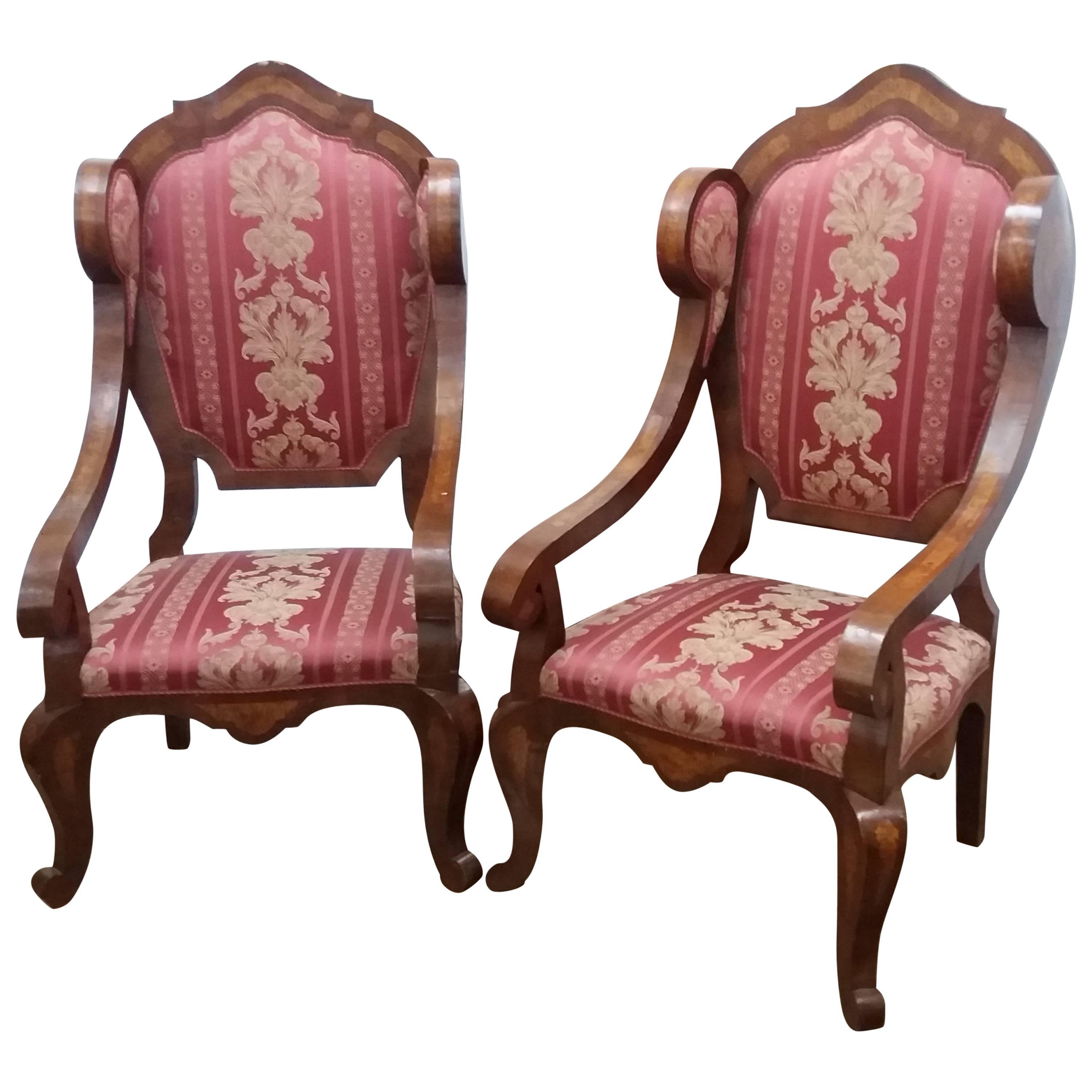 Pair of 19th Century Biedermeier Elm Root Austrian Thrones Armchairs, circa 1840 For Sale