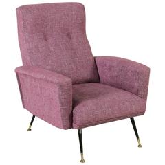 Armchair Foam Fabric Metal Brass Vintage, Italy, 1950s-1960s