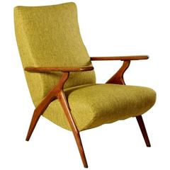 Reclining Armchair Beechwood Foam Fabric Vintage Manufactured in Italy, 1950s