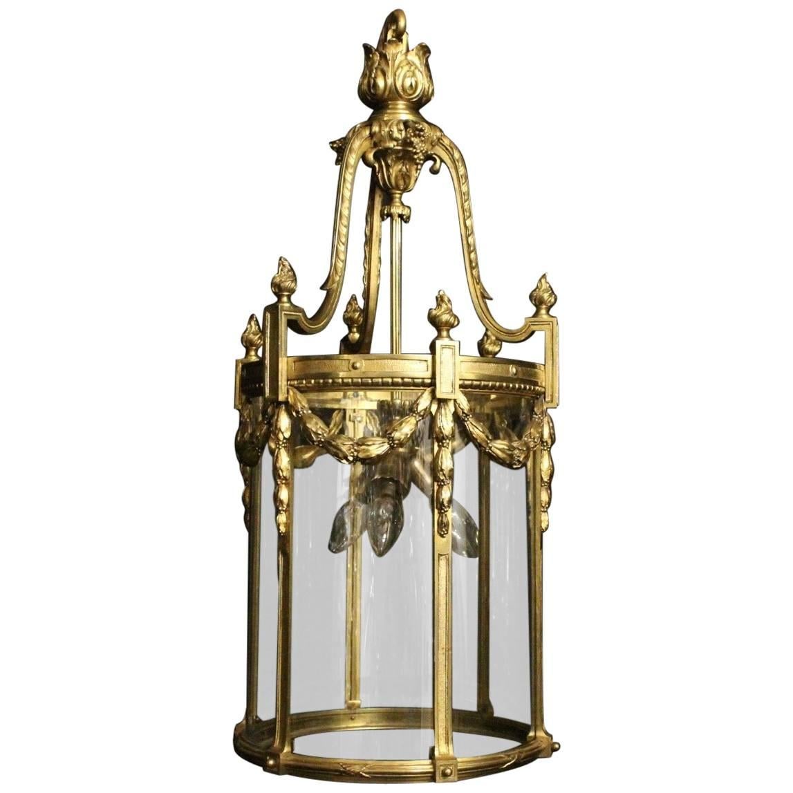 French Bronze Triple-Light Antique Lantern For Sale