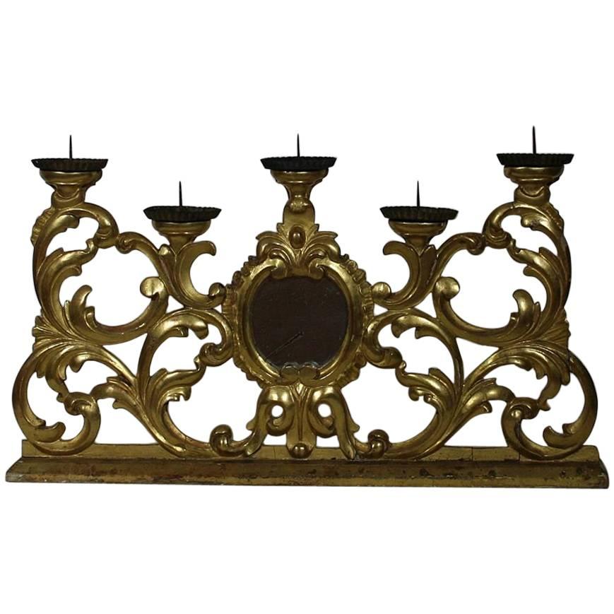 Large 18th Century Italian Giltwood Baroque Candleholder with Mirror