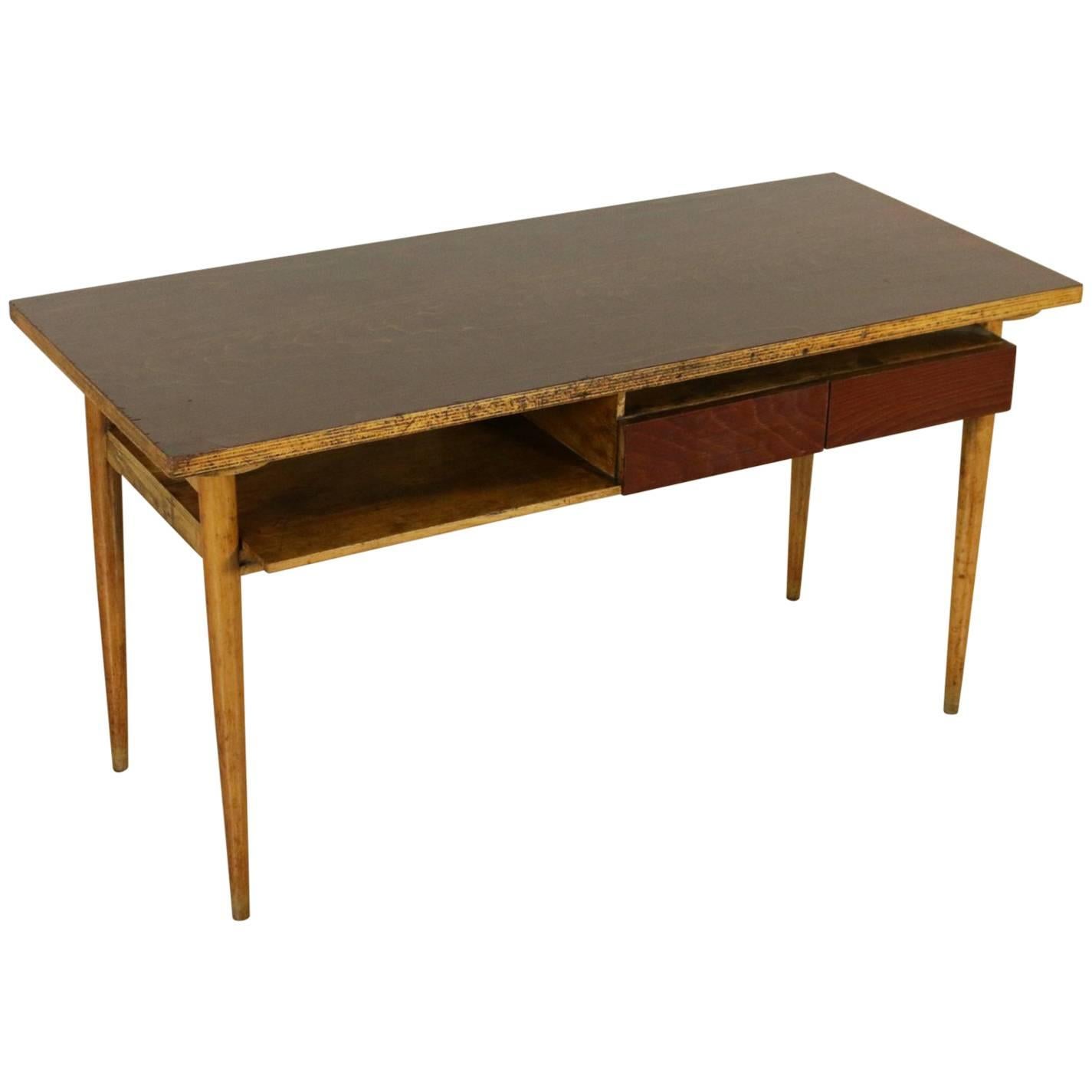 Desk Maple Beech Veneer Vintage Manufactured in Italy, 1950s