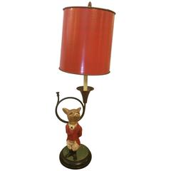 Vintage Whimsical Fox & French Horn Table Lamp