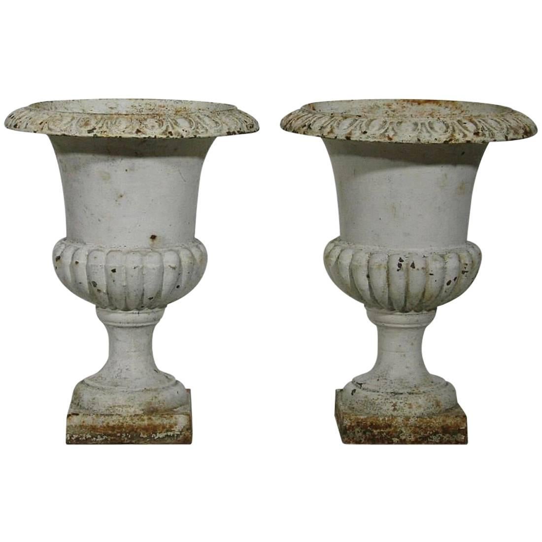Pair of French 19th Century Cast Iron Garden Urns, Vases