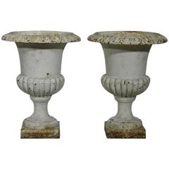 Pair of French 19th Century Cast Iron Garden Urns, Vases 11