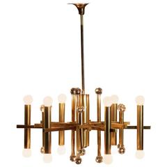 Brass and Glass Ceiling Lamp Vintage Manufactured in Italy, 1960s