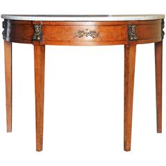 19th Century North Italian Egyptian Themed Fruit Wood Demilune Marble-Top Table