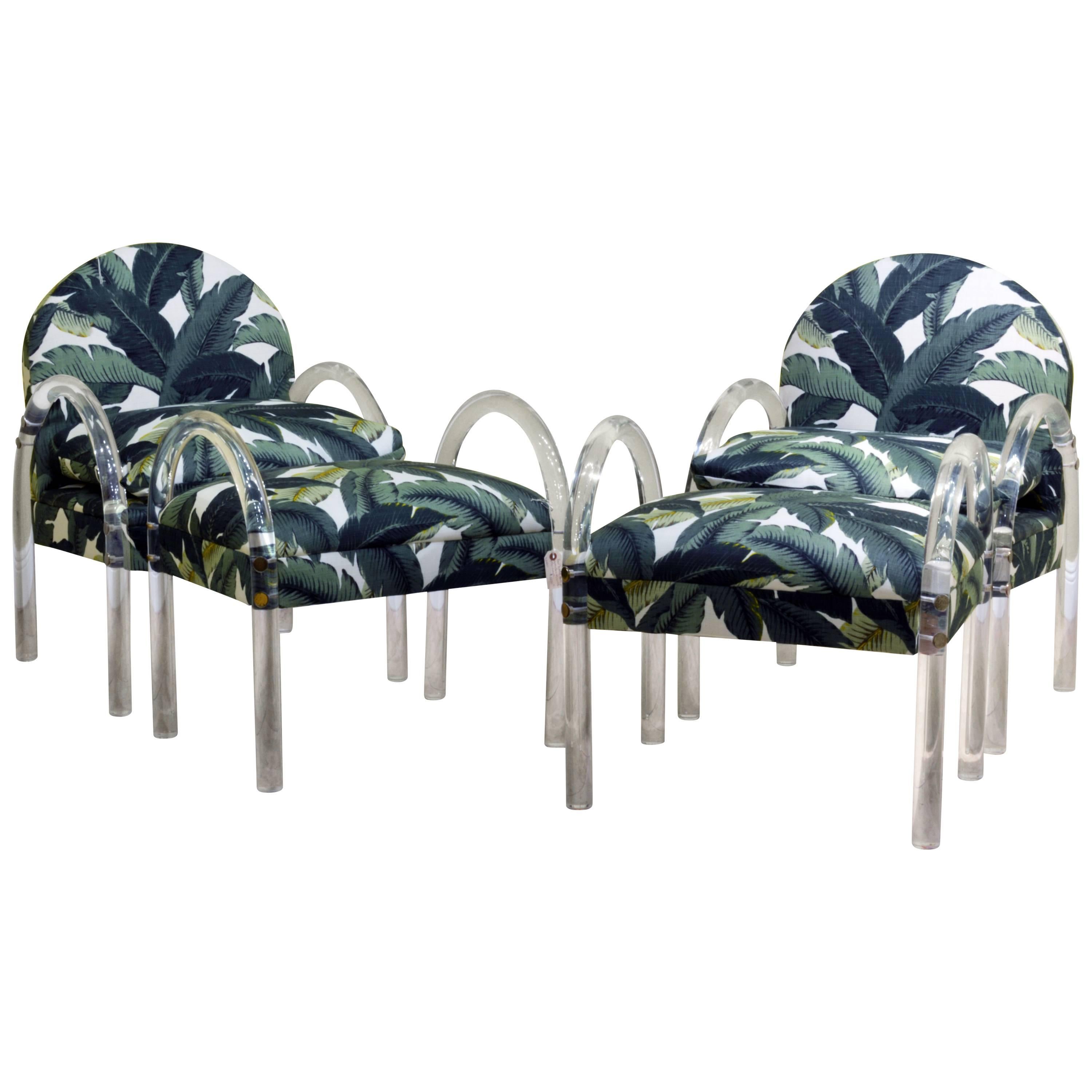 Pair of Lucite Lounge Chairs/Ottomans, Charles Hollis Jones for Pace Collection