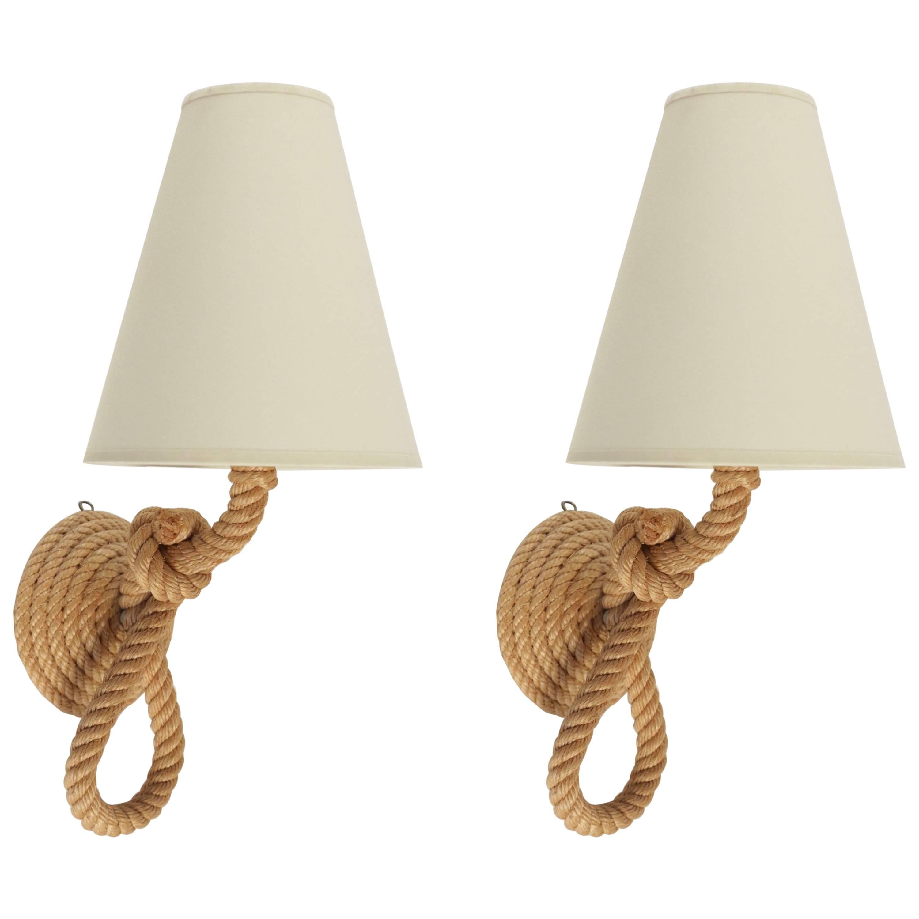1950s Audoux and Minet Pair of Rope Sconces