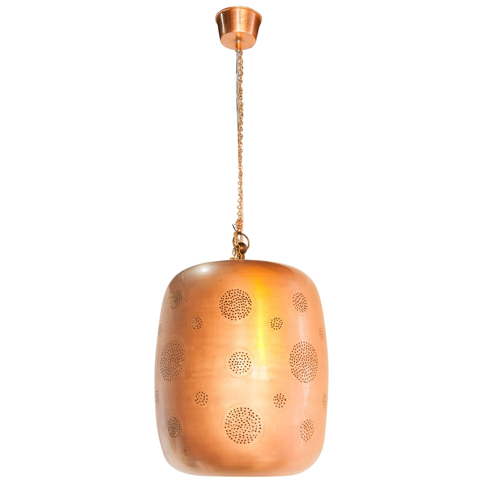 1950s Copper Punched Hole Moroccan Pendant Hanging Light