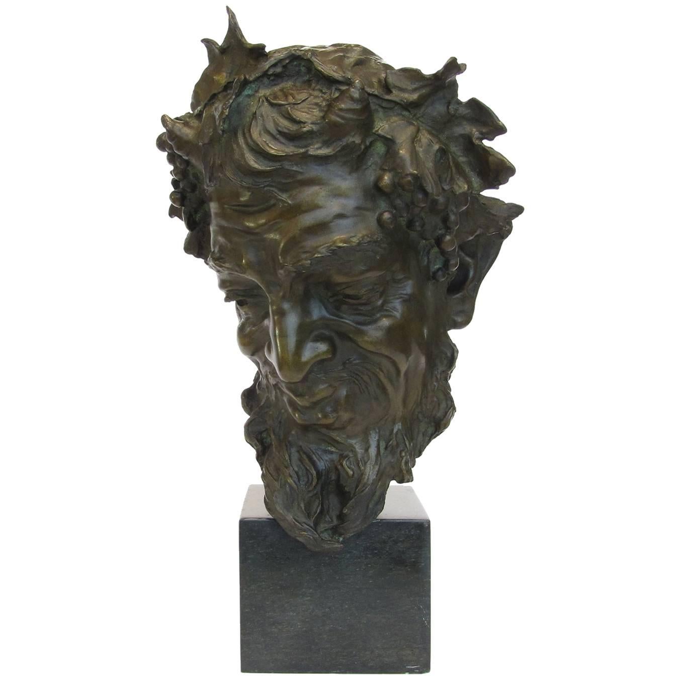 Italian Late 19th Century Bronze Head of Faun by Vincenzo Gemito