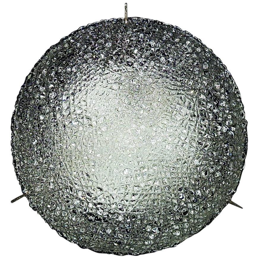 Modernist Kaiser Textured Murano Ice Glass Flush Mount or Wall Lamp, Germany For Sale