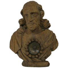 French 17th-18th Century Carved Wooden Reliquary Bust 11
