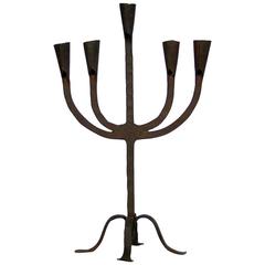 Rustic 19th Century Spanish Hand-Forged Iron Candleholder