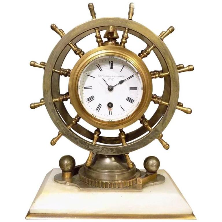 Rare Novelty Nautical Revolving Ships Wheel Desk Clock or Barometer For