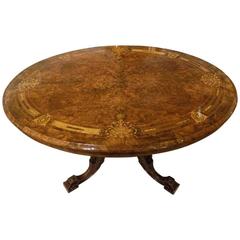 Beautiful Burr Walnut and Marquetry Inlaid Victorian Period Antique Loo Table
