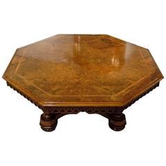 Large Burr Walnut Victorian Period Octagonal Antique Coffee Table