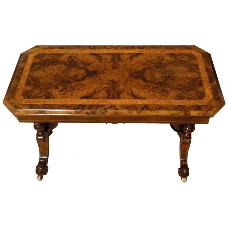Burr Walnut and Amboyna Inlaid Victorian Period Antique Coffee Table
