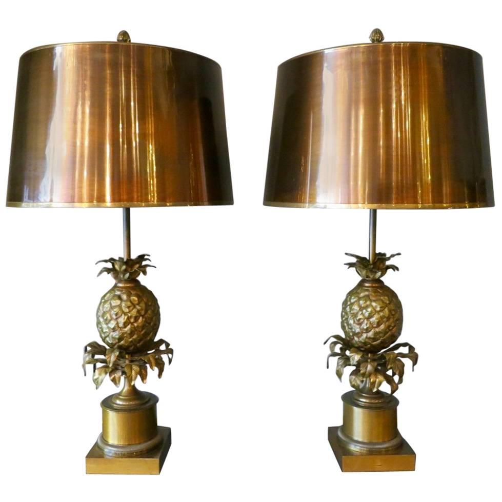 Pair of Maison Charles Bronze Pineapple Table Lamps
