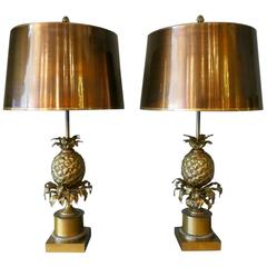 Pair of Maison Charles Bronze Pineapple Table Lamps