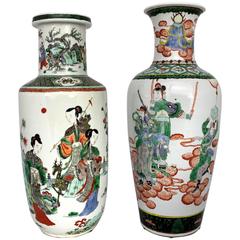 Large Antique Chinese Qing Famille Vert Porcelain Vases an Unmatched, Pair