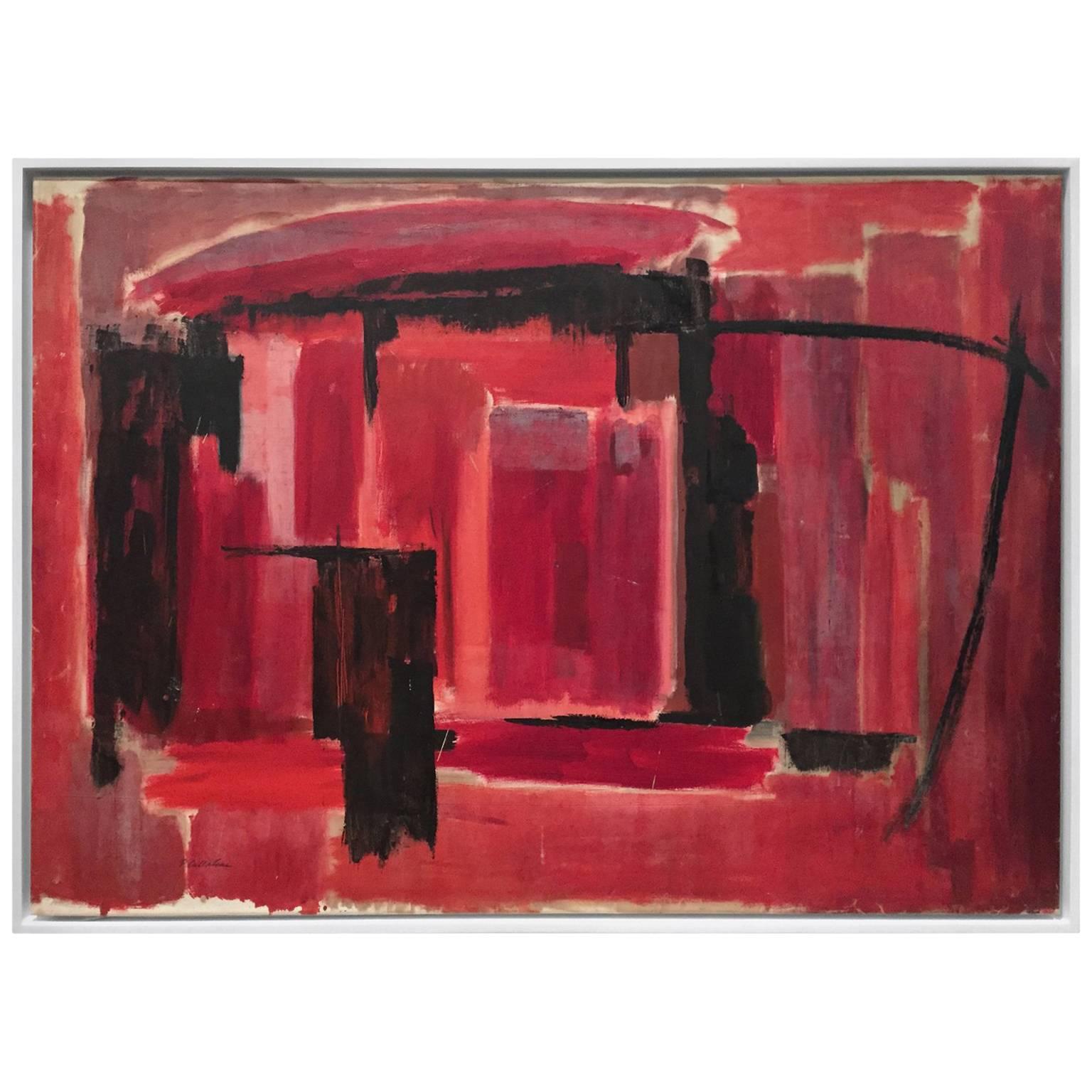 Mid-Century Abstract Painting in Black and Reds by Phillip Callahan For Sale
