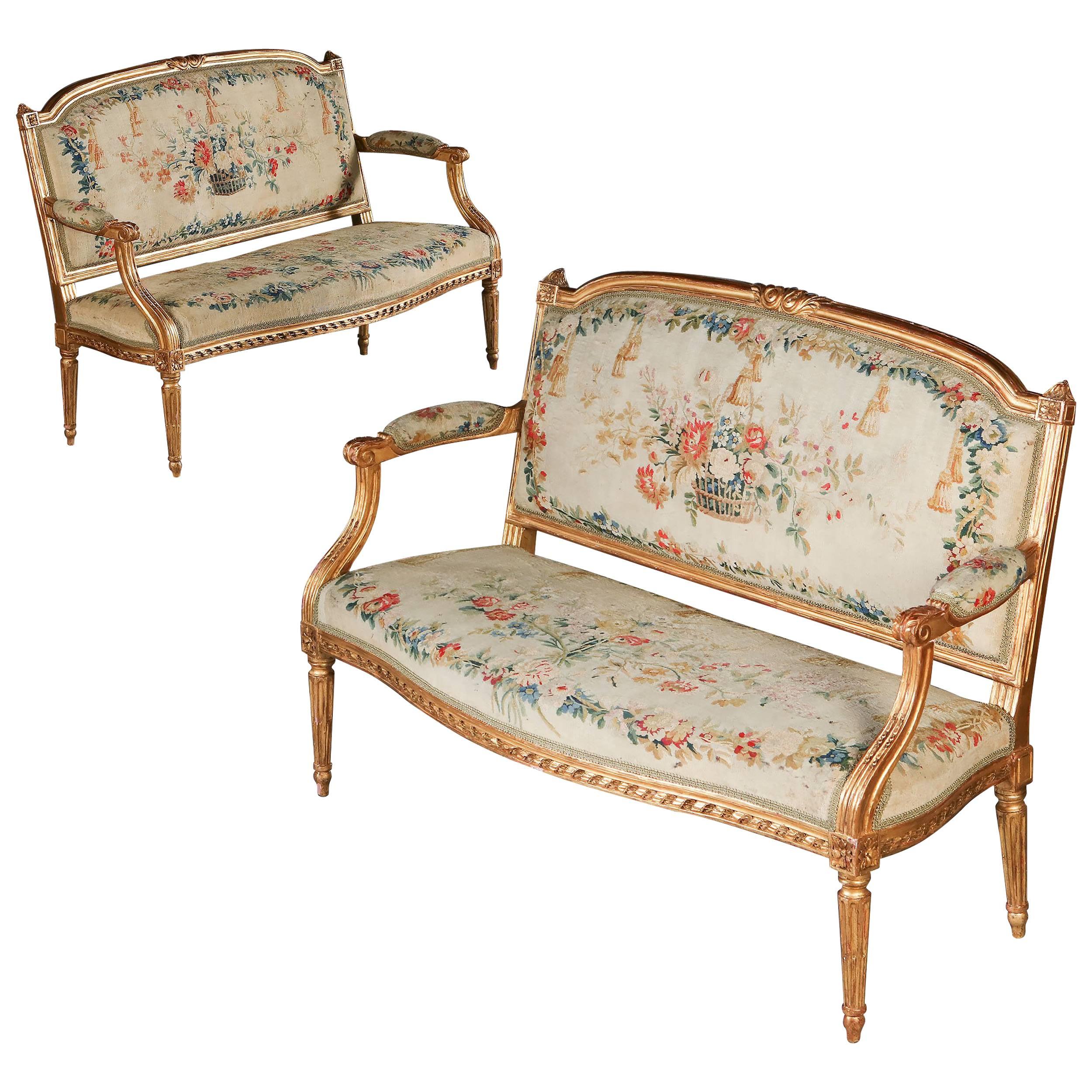 Pair 18th Century Neoclassical Louis XVI Marquise Chairs Stamped Pierre Laroque